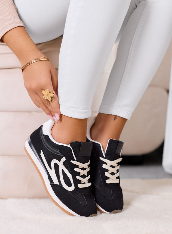 ORSOLA - Sneakers nere con logo bianco e suola in gomma