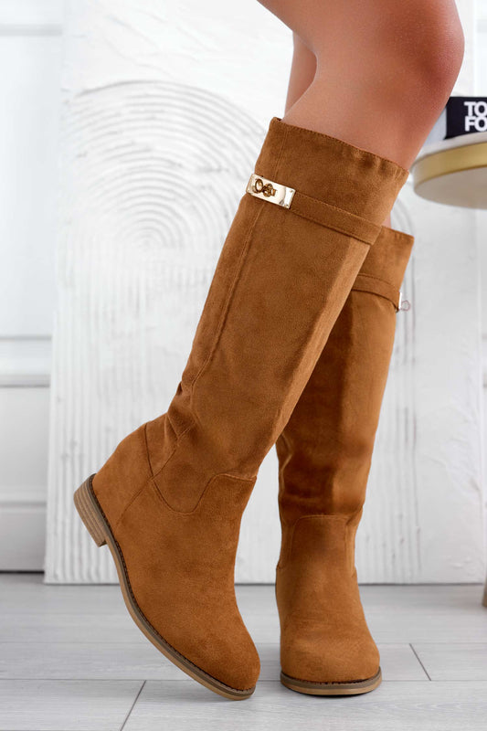 Bottes camel avec semelle compensée intérieure