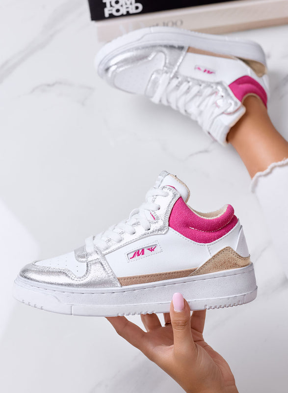 ENRICA - Sneakers  Bianche con Dettagli argento Metallizzato e Suola Platform