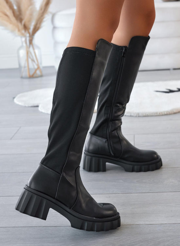 WOODY - Bottines noires en tissu élastique à l'arrière