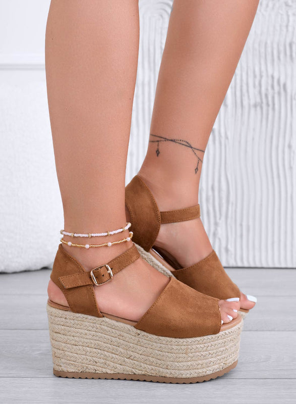 ROXIE - Sandales espadrilles compensées en daim camel