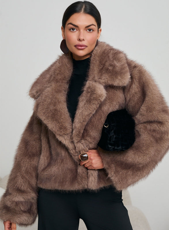 Short brown faux fur jacket