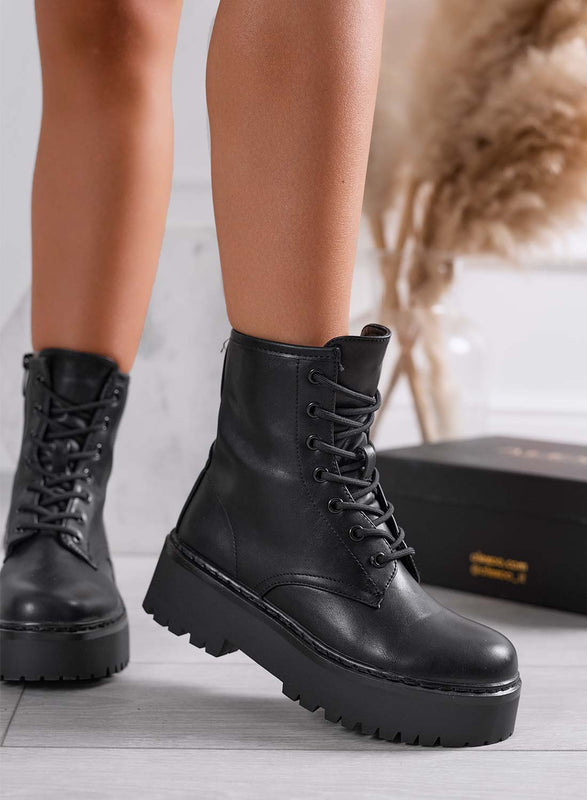 TESSA - Bottines noires style militaire Alexoo