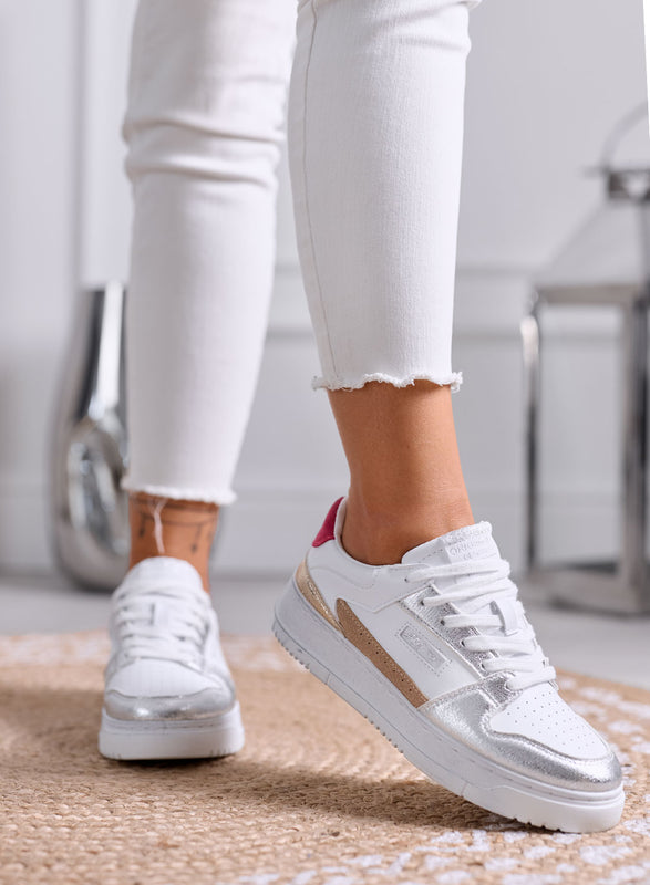 DOROTEA - Sneakers Bianche con Dettagli Argento e oro metallizzati