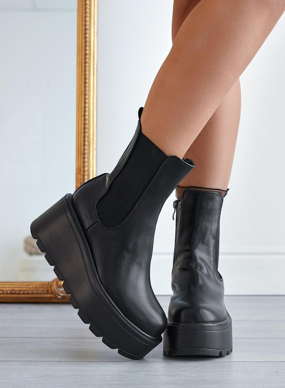 OSCAR - Bottines Alexoo noires à talon compensé et élastique latéral