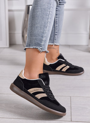 AGNESE - Sneakers Donna nere in Velluto con Dettagli oro