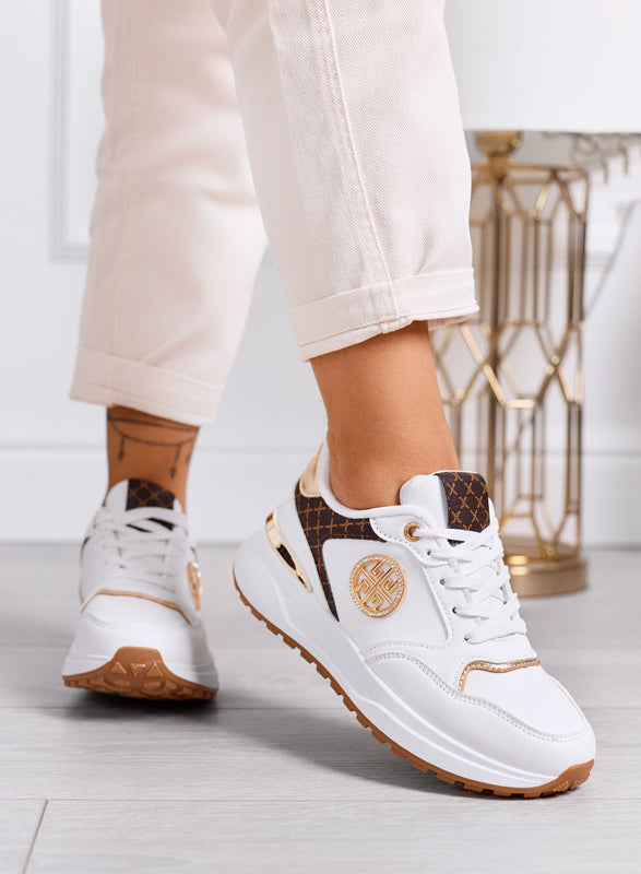 GLAMY - Sneakers bianche con dettagli oro e stampa monogram
