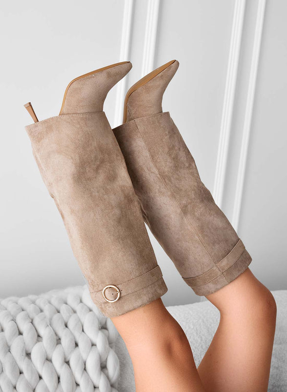 KENNEDY - Bottes en daim boue avec revers