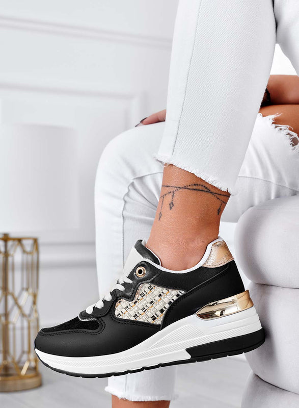 Sneakers nere con inserti in tessuto