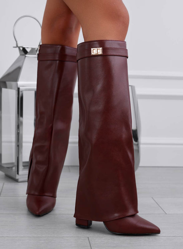 ALBIA - Boots à revers en simili cuir bordeaux