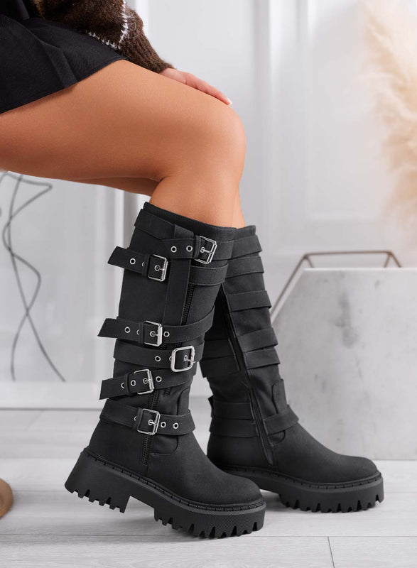 PEYTON - Bottes biker noires avec boucles