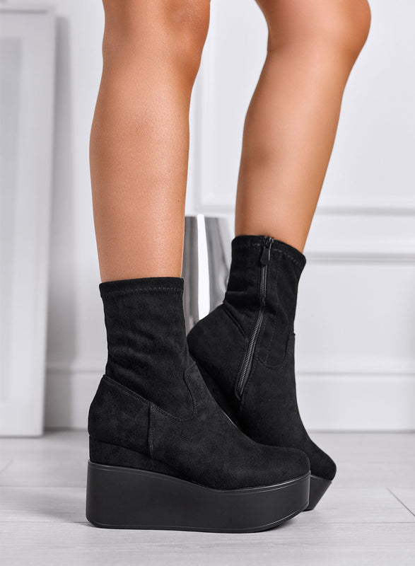 MIAA - Bottines Alexoo Compensées en daim noir