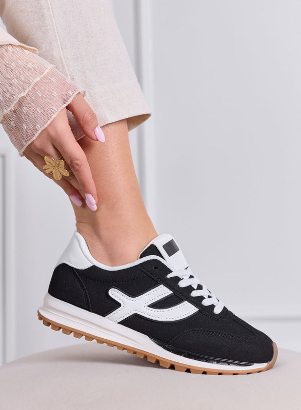 MONICA - Sneakers nere con inserti e lacci bianchi