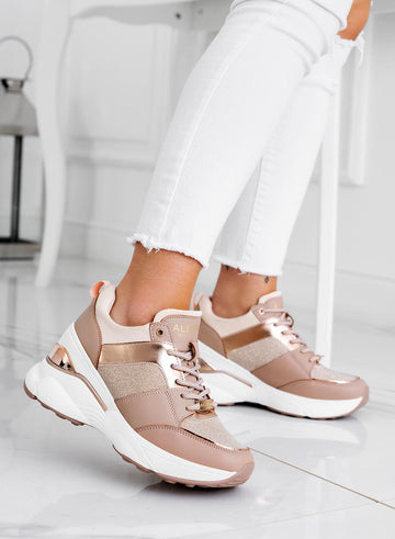FREYA - Baskets Alexoo rose gold avec empiècements pailletés