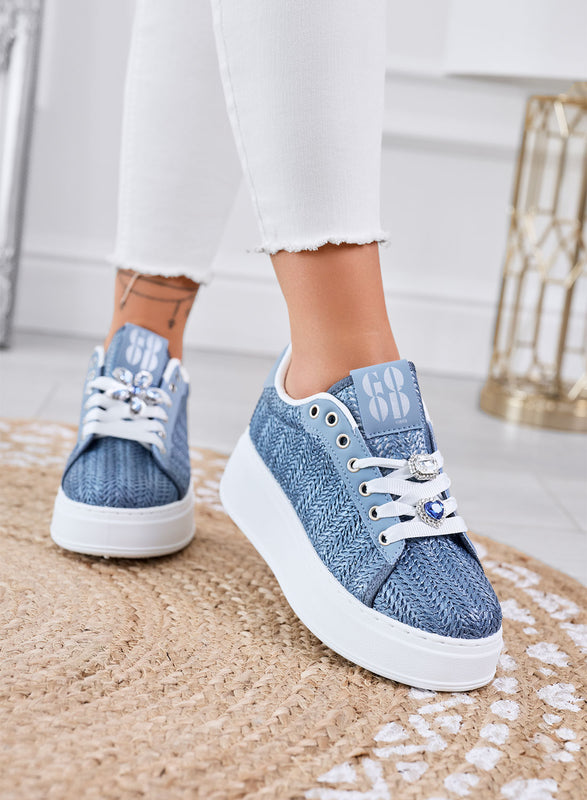 MARISA - Baskets plateforme bleues avec application bijou
