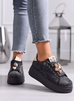 NINFA - Sneakers nere platform in tessuto laminato e applicazione gioiello