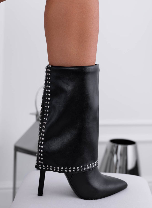 ALEXA - Bottines noires à revers et studs argentés