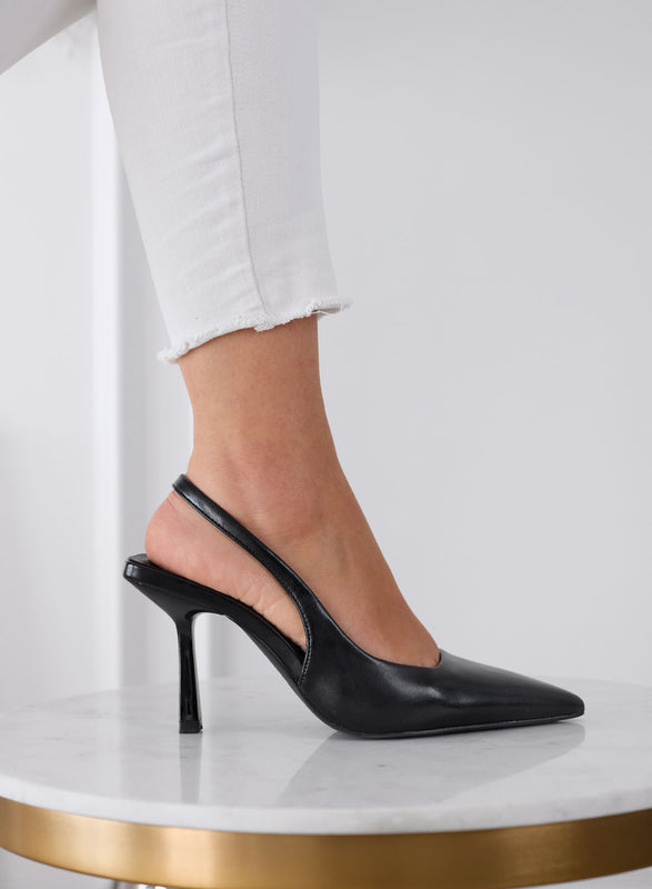 FRANCA - Black Pointed Slingback Pumps with Heel