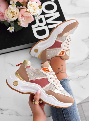 Baskets multicolores avec empiècements pailletés or