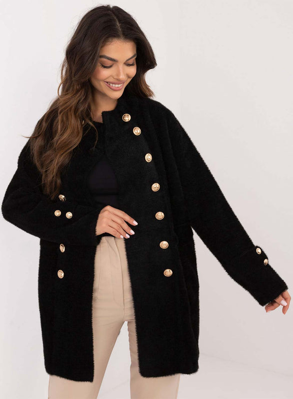 Manteau noir court avec boutons dorés