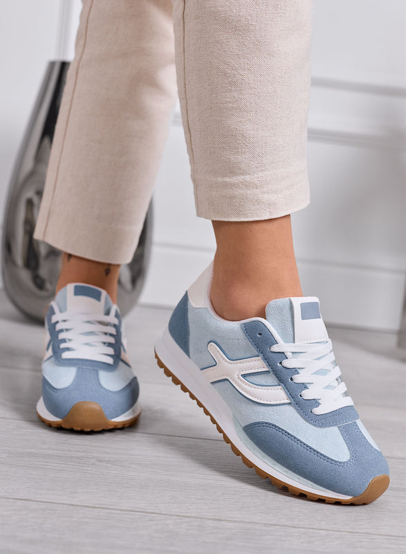 MONICA - Sneakers azzurro polvere con inserti e lacci bianchi