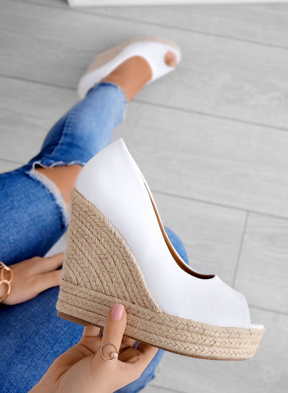 CLEO - Espadrilles compensées blanches en simili cuir