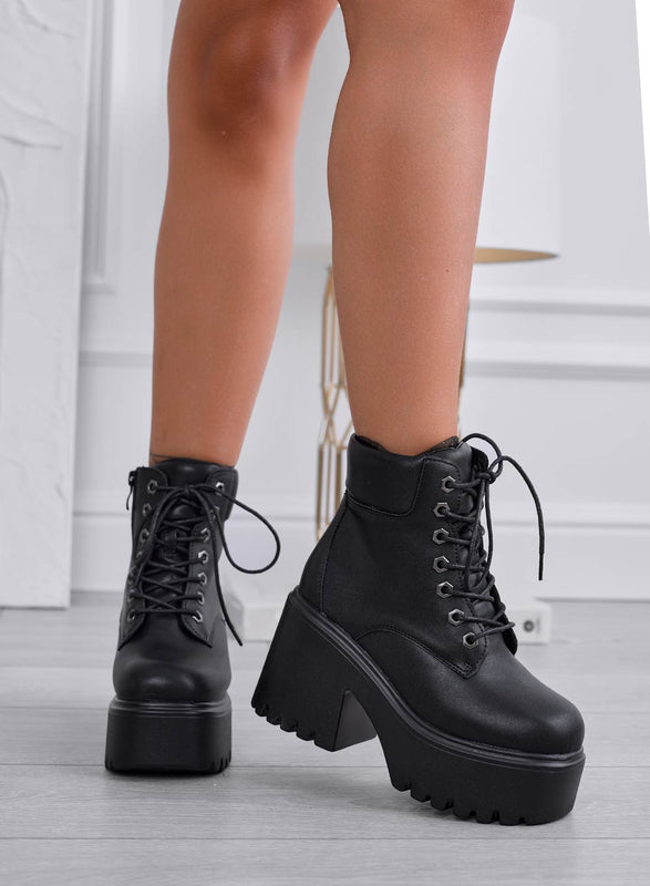 CLELIA - Combat boots noires à talon compensé