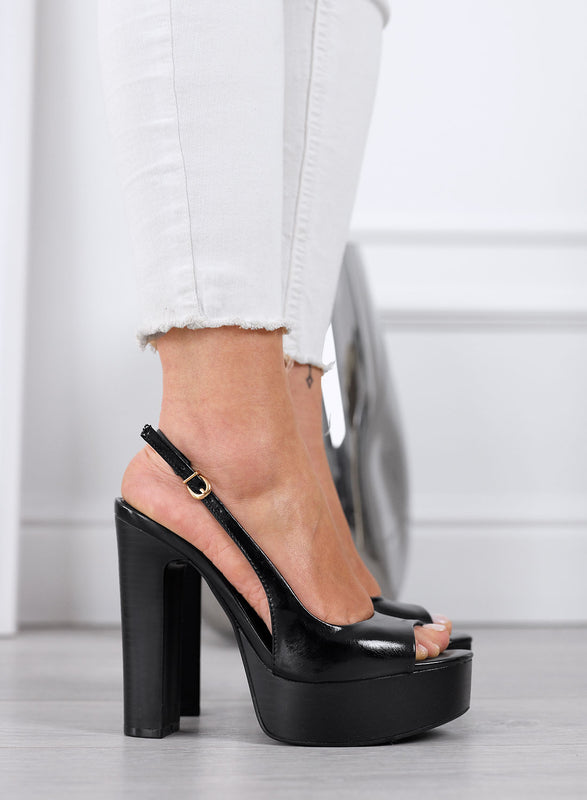 SILVANA - Black Platform Sandals with High Heel