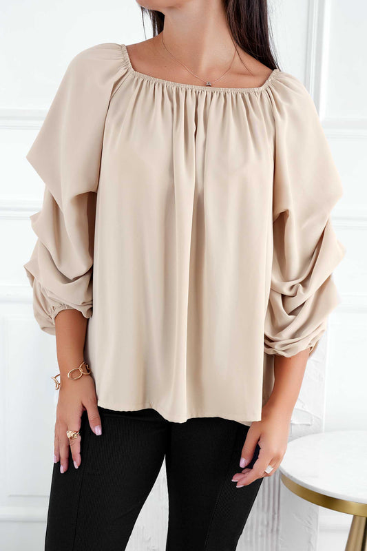 Blouse beige à manches froncées