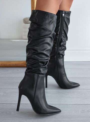 MARSHA - Bottes en similicuir noir et talon aiguille