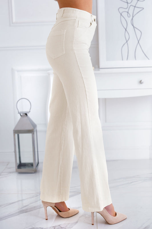 Pantalon évasé en coton crème