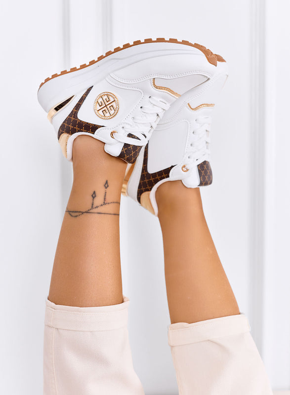 GLAMY - Sneakers bianche con dettagli oro e stampa monogram