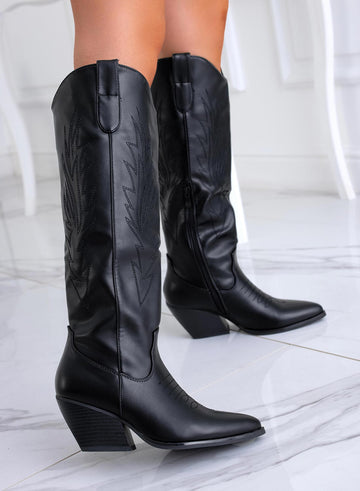 KARINA - Bottes camperos noires en similicuir