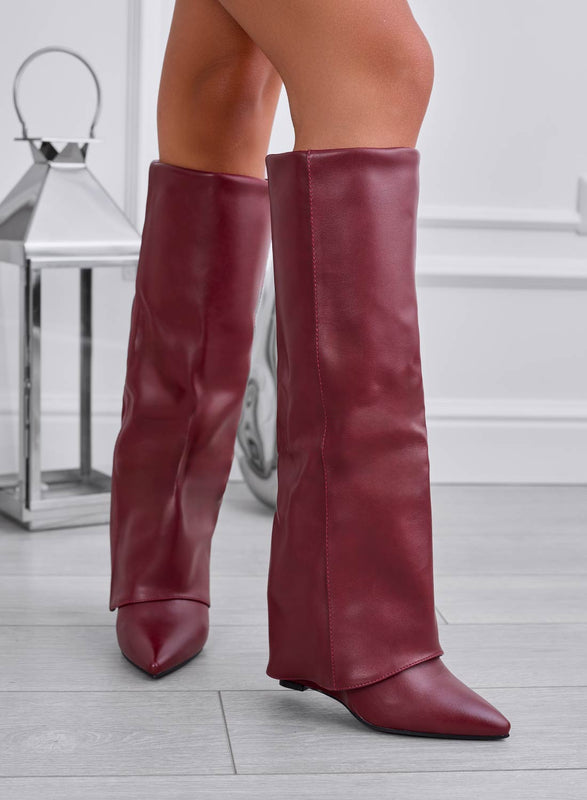 LUISANA - Bottines bordeaux à talon compensé et revers