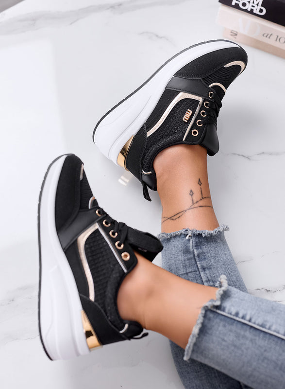 NATALIA - Sneakers Nere Platform con Inserti Oro