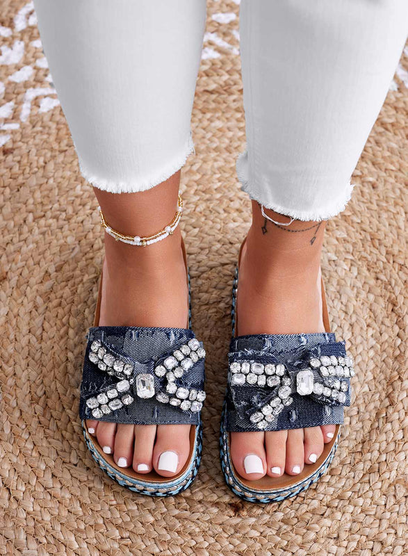 TERESA - Sandales babouches bijou en jean bleu