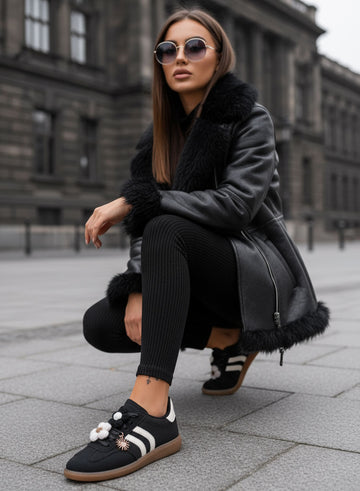 MELISSA - Baskets noires et beiges avec fleurs crochet