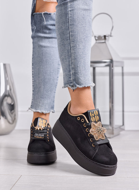 GRACE - Sneakers Donna nere con Applicazione Gioiello e Suola Platform