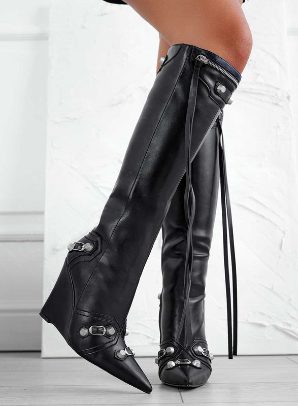 BEAUTY - Bottines noires style biker avec semelle compensée