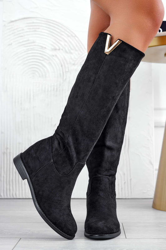 RANDA - Bottes noires en daim Alexoo avec semelle compensée intérieure