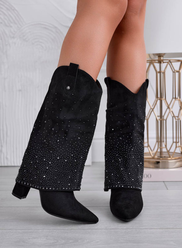 PAIGE - Camper boots noires avec strass