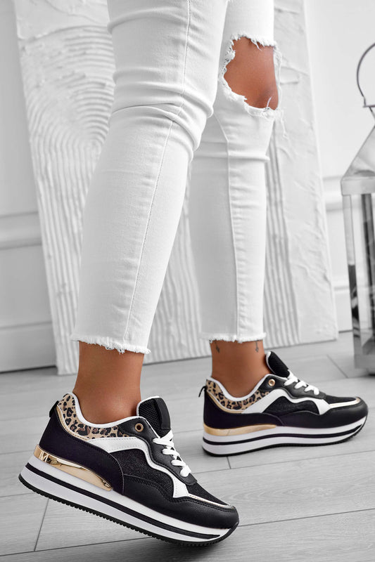 Sneakers nere con inserti maculati