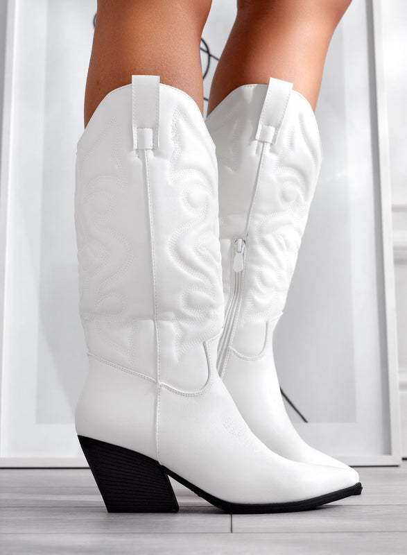 ROBIN - Bottes Camperos blanches avec broderie en relief