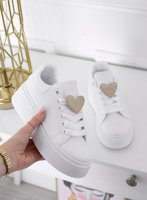 BELINDA - Baskets blanches avec coeur strass doré