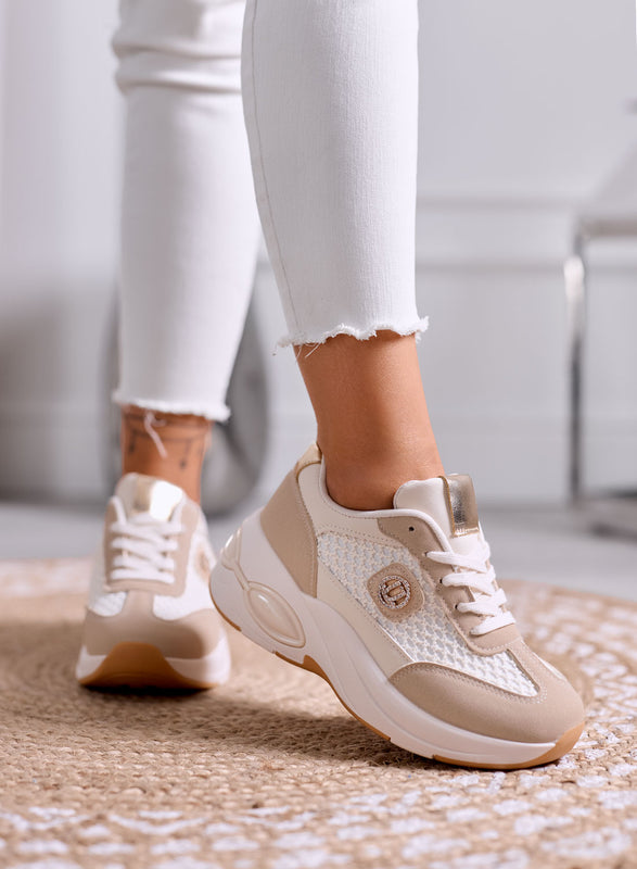 CLIO - Sneakers Beige Platform con Inserti in rete