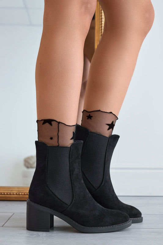 SCOTT - Bottines en daim noir avec élastique latéral