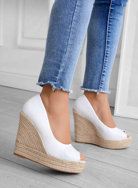 CLEO - Espadrilles compensées blanches en simili cuir