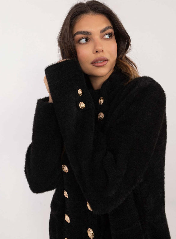 Manteau noir court avec boutons dorés