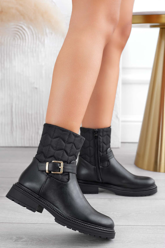 Bottines noires en tissu avec boucle dorée