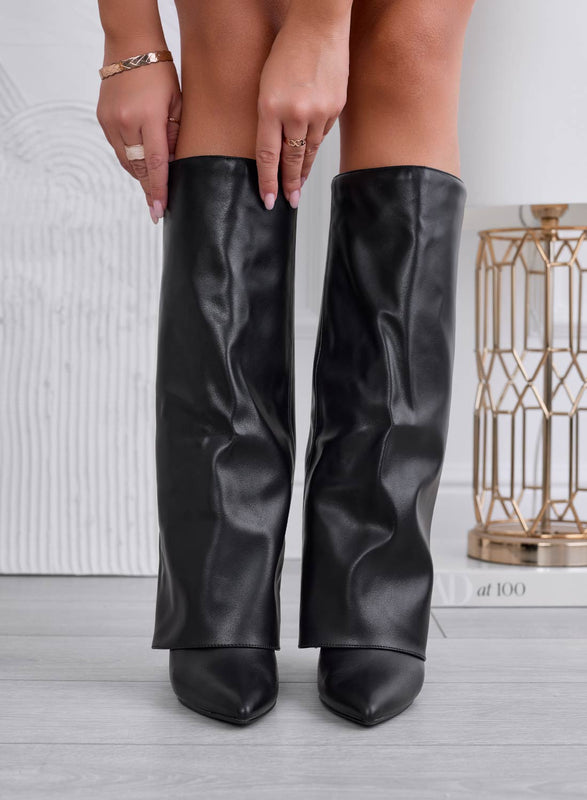 TONYA - Bottes noires Alexoo avec revers et talon aiguille